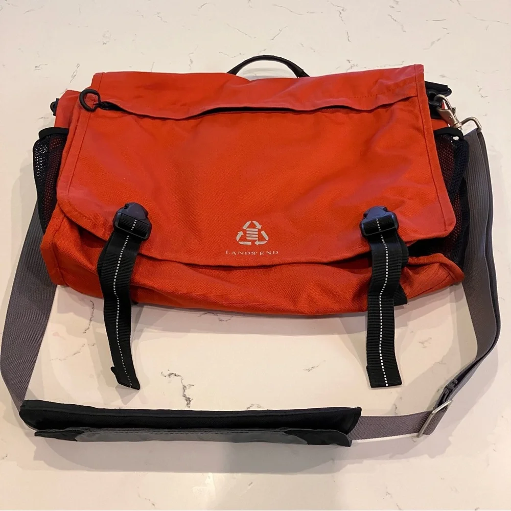 Lands' End Orange Messenger Laptop Briefcase Bag - Picture 2 of 16